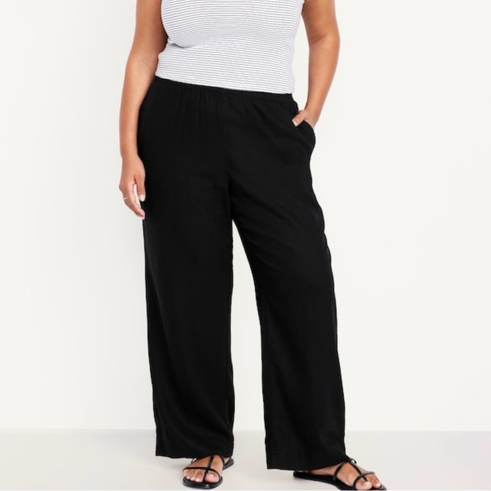 Women's Black Linen Wide-Leg Pants